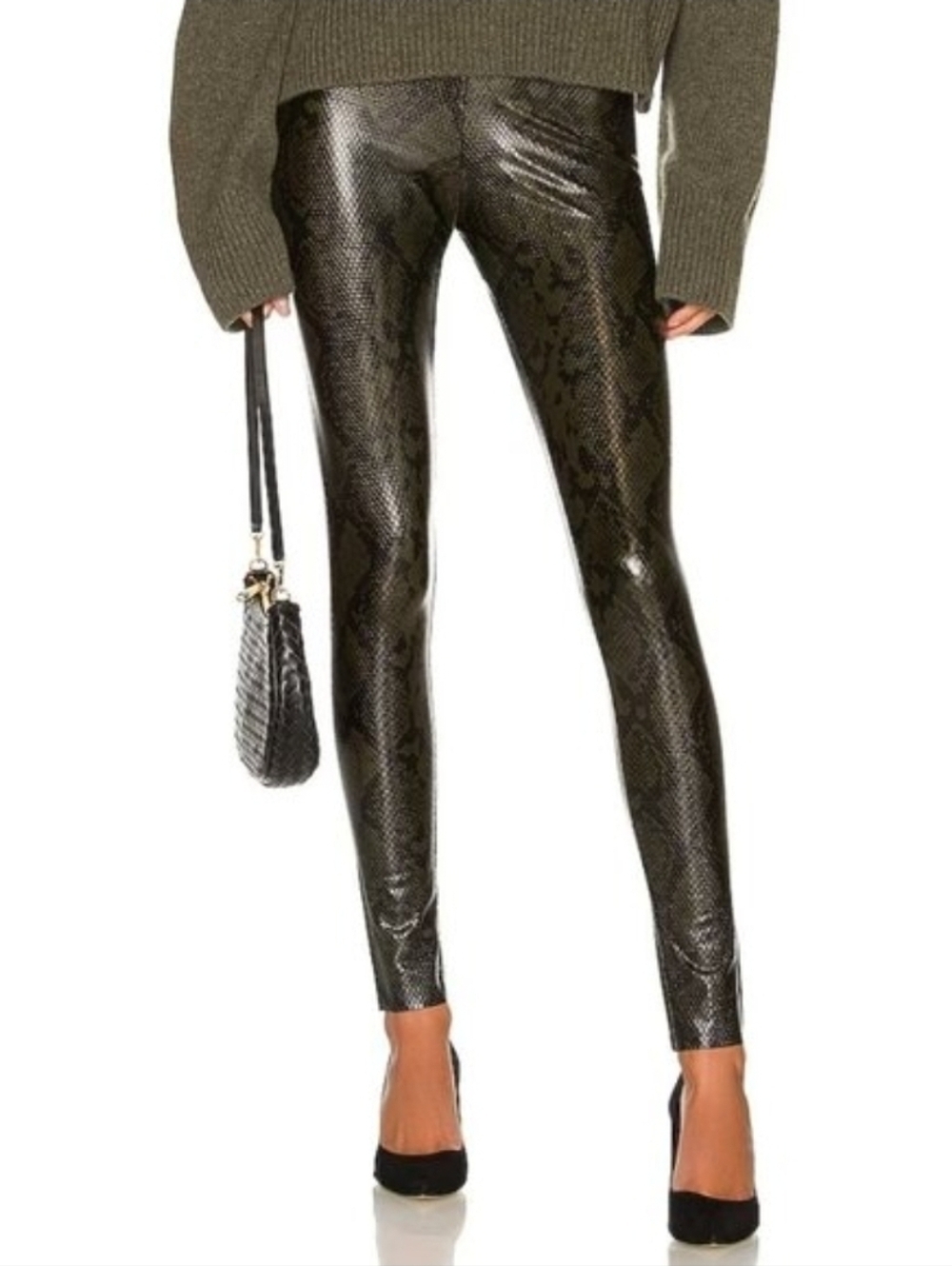NWOT REVOLVE Commande Faux Leather Animal Legging in Moss Snake 1X